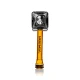 End-on view of Hemper Medieval Warhammer hand pipe with square black glass head and amber branded handle