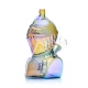 Hemper Medieval Knight glass bong shown at an angle with iridescent armor design and clear 14 mm bowl