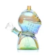 Angled front view of Hemper Medieval Knight glass bong with sculpted helmet visor and iridescent finish