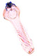 5" glass spoon pipe with pink spiral stem, rounded bowl, and dark blue critter-shaped glass accent above the bowl