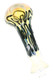 4.5" pale fumed glass spoon pipe with rounded bowl and dark green-black squiggle accents extending down the stem