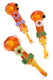 Three 5.5" gold-toned glass spoon pipes with colorful raised flower and leaf accents in varied designs