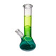 Three-quarter view of Canopy tricolor glass bong showing green neck, teal base and clear glass joint