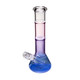 Three-quarter view of Sorbet tricolor glass bong with pink and purple neck, blue base and clear joint