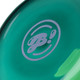 Close-up of BigFun! logo on teal glass base of the Canopy tricolor bong