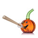 Jack O'Ripper pumpkin bubbler shown with a cone seated in the frosted front opening and green mouthpiece above