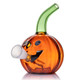 Angled front view of Jack O'Ripper pumpkin bubbler with black jack-o'-lantern face and frosted cone opening