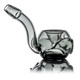 Side view of smoky MJ Arsenal Bud-Sucker hand pipe showing bowl opening, curved mouthpiece, and sculpted bat detail