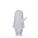 Rear angled view of MJ Arsenal Specter Pivot Top showing frosted ghost body, raised arm, and clear glass base