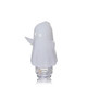 Angled view of MJ Arsenal Specter Pivot Top showing frosted ghost body, raised side arms, and clear glass base