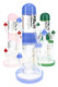 10" 6B Glass mushroom water pipes in blue, pink and green, showing colorful wholesale glass from multiple angles