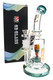 9" green 6B Glass water pipe with curved neck, character perc and retail box for smoke shop resale