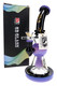 9.5" 6B Glass black water pipe with purple neon accents, showerhead perc and branded box for retail glass displays.