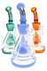 Three 9" 6B Glass water pipes with blue, green and orange cone percs for wholesale smoke shop glass displays.