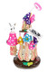 8" 6B Glass mushroom water pipe with pink eyeball resin accents and bent neck for retail glass displays.