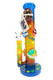 Alternate view of the planet water pipe with raised colorful planets, clear handled bowl and a 6B Glass hang tag.