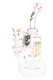 Pink-accented 6B Glass water pipe with curved neck, clear chamber, internal perc, clear bowl and branded hang tag.