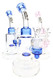 Three clear 6B Glass water pipes with blue or pink accents, curved necks, internal percs and round bases.