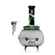 Front angled view of HEMPER Cauldron XL with face decal, green bubble top, and cat-shaped bowl.