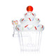 Opposite angled view of Hemper Cupcake XL with cherry topper, white frosting and scalloped base.
