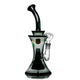 Angled Hemper Cosmic XL water pipe with black hourglass body, curved neck, space decals and clear bowl.
