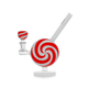 Side view of the Hemper Jollypop bong with red-and-white swirl decoration and matching striped bowl.