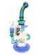 Reverse view of 6B Glass multicolor recycler showing the external loop, gold branding, and round lavender base.