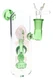 6B Glass flower chamber water pipe with a pink rose, green leaves, angled mouthpiece, and clear glass bowl.