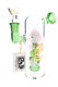 Reverse view of 6B Glass rose chamber water pipe showing gold branding, green side connection, and brand tag.