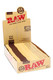 Wholesale RAW Classic 1¼ rolling papers 24-pack display, kraft POP box with flip-top header and branded booklets, 50 leaves per pack, angled view. Wholesale RAW Classic 1¼ rolling papers 24-pack display, kraft POP box with flip-top header and branded booklets, 50 leaves per pack, angled view.