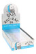 Zig-Zag Ultra Thin 1 1/4 papers in blue/white 24-pack retail display, left-front angle, shelf-ready for smoke shop paper walls.