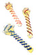 Three 6" color-changing glass spoon pipes with colorful spiral stripes and raised glass accents in assorted colors
