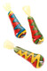 3.5" reverse rasta color-changing glass chillums, yellow mouth tips with red-green-gold zigzag stripes; trio angled studio shot for wholesale listings.
