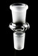 Clear glass 18.8 mm male-to-female adapter with frosted joints, straight profile on black backdrop—practical head-shop component for retail cases.