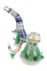 Wholesale spiky reverse sherlock bubbler rear angle showing blue spiral neck, silver-fume color shift, and sculpted green spike features.