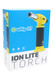 Whip-It Ion Lite Torch retail box, yellow/black variant, front angle—portable torch for smoke-shop wholesale displays.