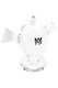 Clear glass Martian blunt bubbler on pedestal base with side carb; compact 2.3-inch wholesale cone bubbler shown front angle on white background. Clear glass Martian blunt bubbler on pedestal base with side carb; compact 2.3-inch wholesale cone bubbler shown front angle on white background.