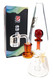 8" 6B Glass lava lamp dab rig with amber accents, clear banger, branded box, and stemless glass base