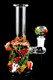 Clear 7" mini beaker rig with octopus wrap, clownfish and coral on black—wholesale dab rig, 14.5 mm female joint, detailed reef accents for showcases.