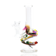 Land of Ooo mini rig on white showing tall mouthpiece, themed figures and rainbow wrap, compact beaker form—B2B dab rig, 14.5 mm joint side angle.