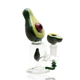 Avocadope mini rig on white, textured dark-green rind and seed bowl, reinforced stemless 14.5 mm joint—B2B concentrate rig, side profile cutout.