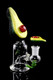 Clear 7" mini beaker rig with avocado mouthpiece and red “pit” bowl, 14.5 mm female joint—premium wholesale dab rig, glossy black studio angle.