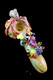 Octopus-and-reef themed glass spoon on glossy black, yellow bowl with red tentacles and multicolor coral—wholesale head-shop pipe, 6" length.