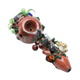 Cutout view of forest spoon with brown body, green vines and mushroom accents—wholesale novelty hand pipe, white background side angle.