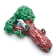 Rear angle of Squirrel’s Nest spoon showing brown trunk, green canopy and gray-white squirrel—wholesale novelty hand pipe detail view.