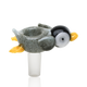 Front studio view of Penguin Paulie character bowl on white, speckled grey body, black-white face, yellow feet, 14.5 mm male joint for retail smoke-shop buyers.