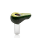Avocadope glass bowl slide for wholesale buyers, 14.5 mm male joint, textured dark-green peel, front profile on white background.