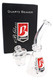 5" 6B Glass mini quartz dab rig with attached quartz banger, directional carb cap, bent neck mouthpiece, and retail gift box.