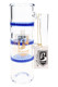 Clear 6B Glass male to female ash catcher with blue triple honeycomb disc percolators and branded hang tag.