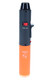 Bulk Eagle neon pen torch lighter, orange tank; front view showing flame-lock slider, Safe-Stop logo, matte black top housing.